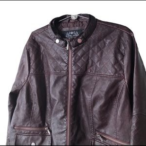 Blanc Noir Quilted Maroon Leather Moto Jacket 2X
